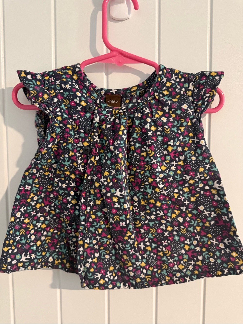 Tea Collection Floral Flutter Sleeve Dress 12–18 Months Navy Multicolor